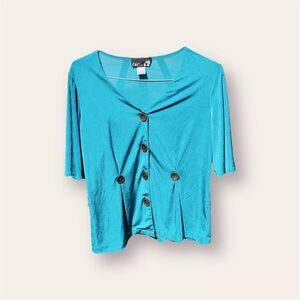 CSC Studio Aqua Short Sleeve Blouse, Stretchy, Button-Up, Business Casual